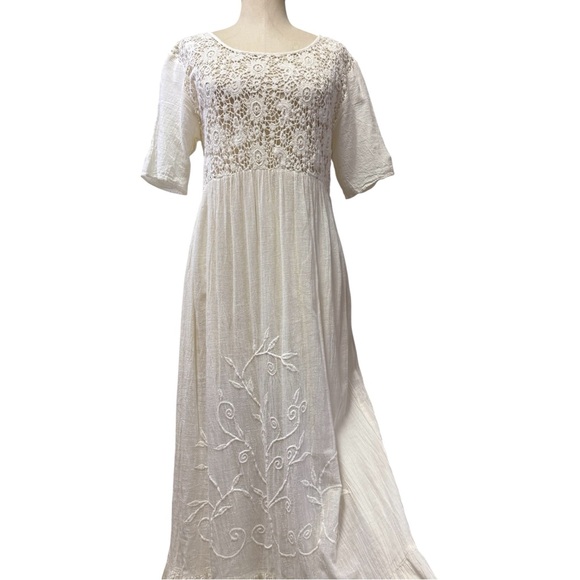 Vintage Style Boho Romantic Cottagecore Dress Crochet Embroidered Maxi Medium - Picture 2 of 10
